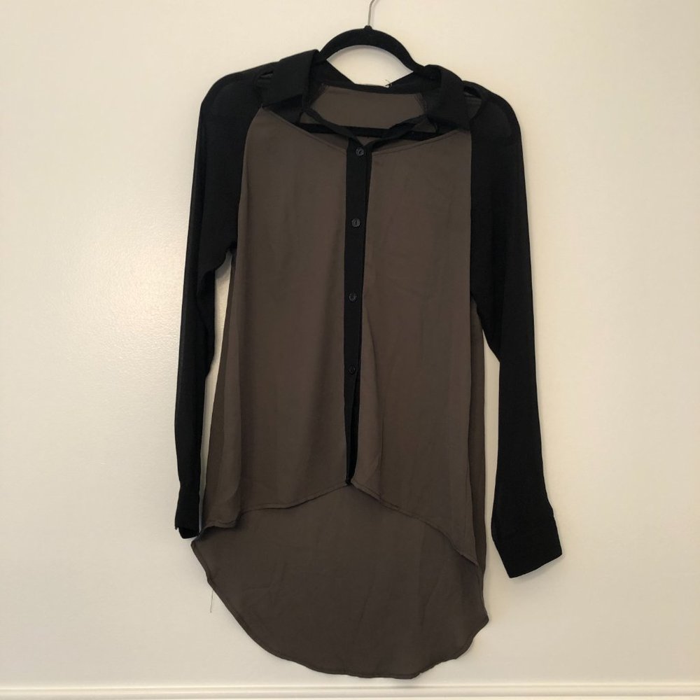 Tobi Black & Olive Cutout Button-Up Blouse | Size Small - Picture 4 of 10
